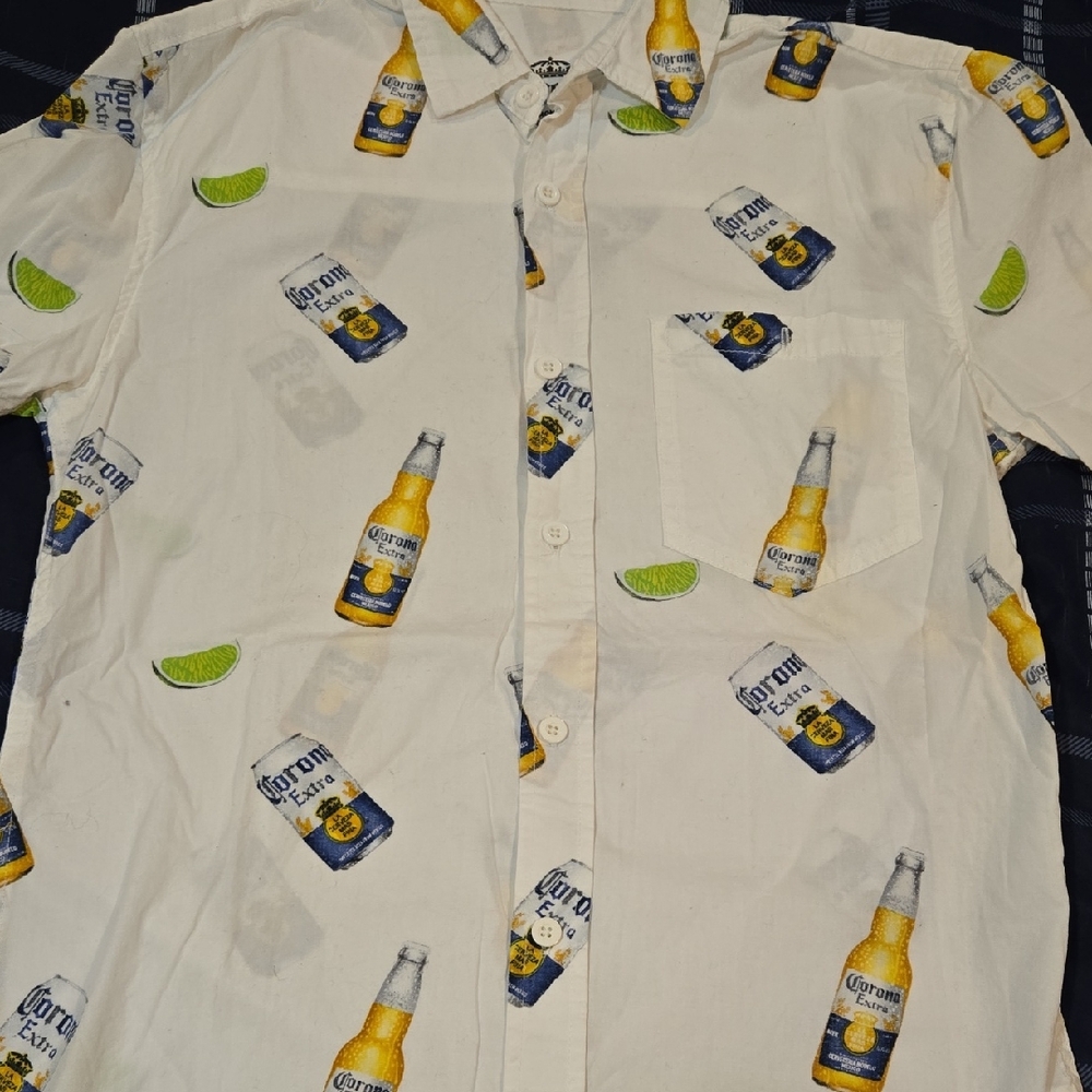 Corona Casual Shirt with Beer and Lime Print Mens SMALL